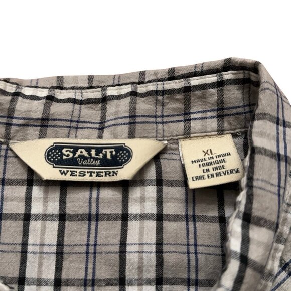 Salt Valley Western Shirt Mens Size XL Long Sleeve Pearl Snap Button Plaid Gray - Picture 4 of 5